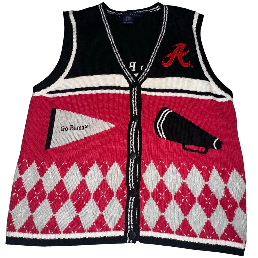 Alabama Crimson Tide Birch Bros Preppy Go Bama Argyle Sweater Vest Large